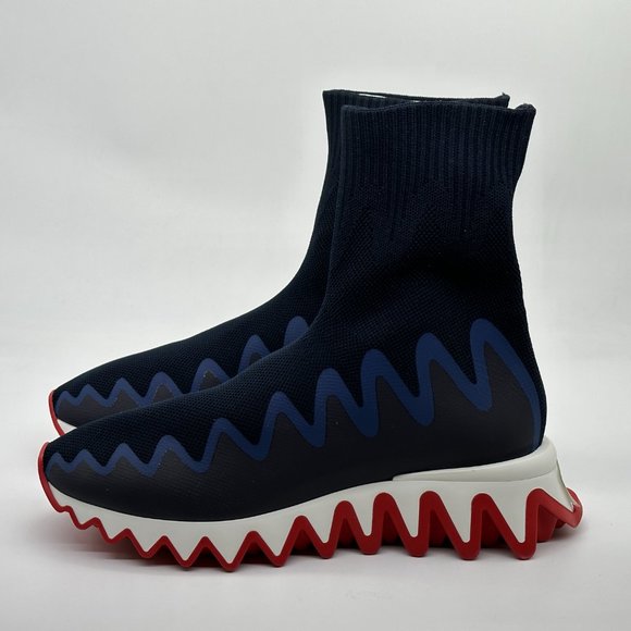 Christian Louboutin SHARKY SOCK Women Knit Flat Sneakers Shoes Navy - Picture 8 of 12